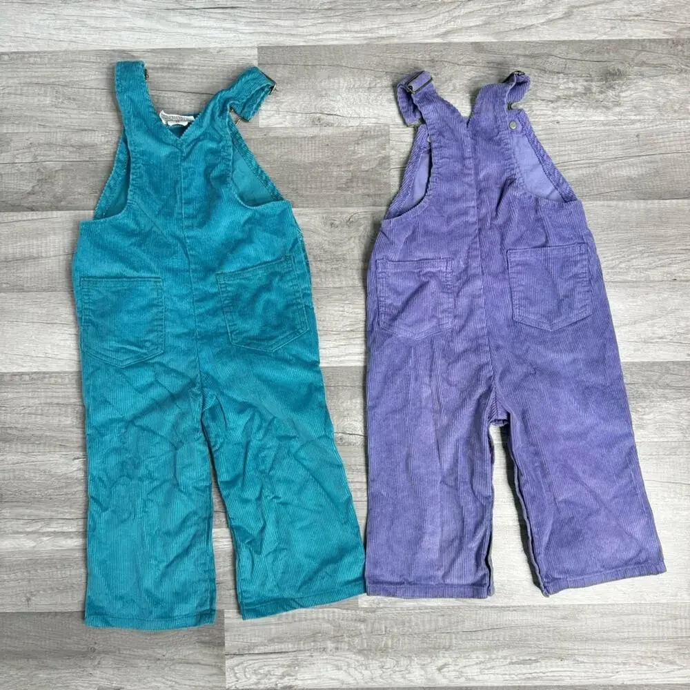 Vintage Corduroy Baby Overalls Montgomery Ward Two Pairs Lot 2T/XL Purple Teal